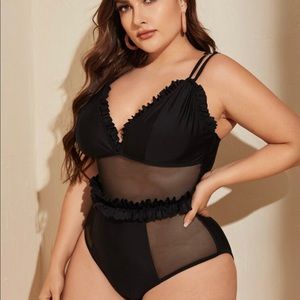 Plus size one piece bathing suit mesh ruffle